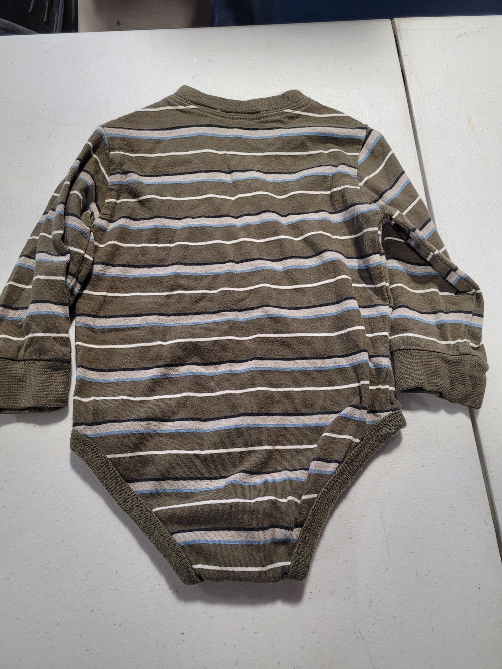 Cherokee Olive, White & Light Blue Striped Long-Sleeve Baby One-Piece - Picture 3 of 3